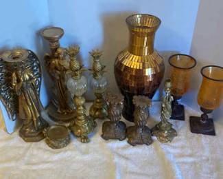 Gold Toned Vase, Candleholders, Lamps, And More