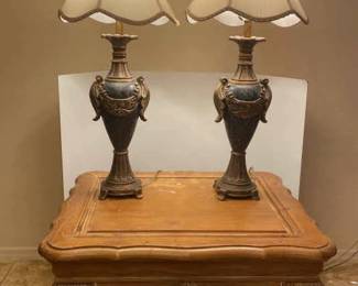Two Identical fancy Lamps, and Side Table