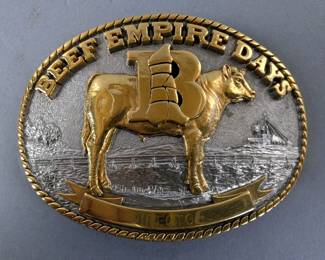 24K Gold Plated 1984 Beef Empire Days Director Belt Buckle, 3.75" x 2.75"