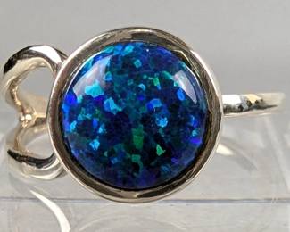 Sterling Silver And Blue Opal Ring, 925 Silver, Size 7