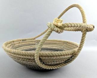 Lariat Rope Basket Bowl With Handle, 8" Tall x 10.25" Wide
