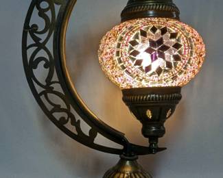 Turkish Mosaic Crescent Hook Table Lamp, 13.75" Tall