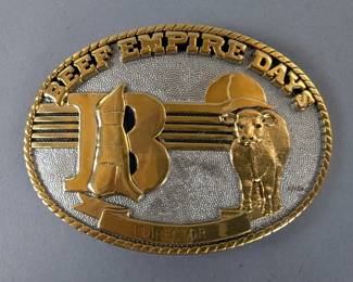 24K Gold Plated 1983 Beef Empire Days Director Belt Buckle, 3.75" x 2.75"