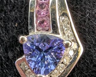 14K White Gold, Diamond, Tanzanite, And Sapphire Pendant