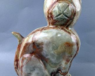 Polished Green Onyx Cat Statue, 8.25" Tall