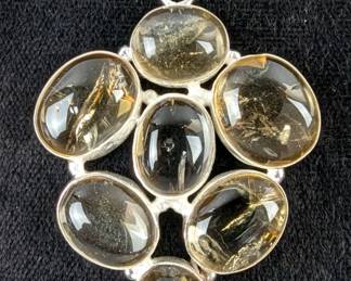 Sterling Silver And Cabochon Pendant In Floating Display Case, 925 Silver