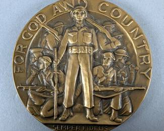 American Legion "For God And Country - Semper Fidelis" School Award Coin, "Courage, Leadership, Honor, Service, Scholarship", 2.5"