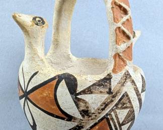 Native American Indian Pottery Papago Bird Head Bowl With Handle, 3.5" Tall x 3.25" Wide