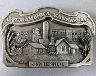 1987 Limited Edition Mahaska, Kansas Centennial Commemorative Belt Buckle, 3.75" x 2.25"