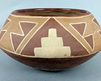 Polychrome Pottery Bowl, 4" Tall x 7.5" Wide