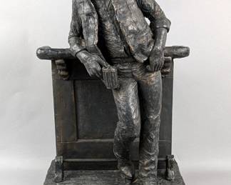 'Cutting The Dust' Carved Cowboy Sculpture, 17.75" Tall, Artist Signed "Michael Garman"