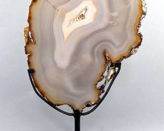 Brazilian Banded Agate Slice On Metal Display Stand, 13" Tall