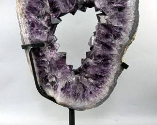 Brazilian Amethyst Geode Portal/Slice On Metal Display Stand, 14.5" x 10", 6.1kg