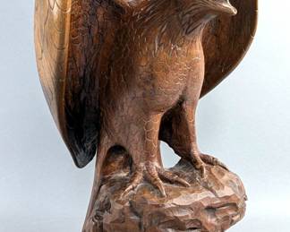 Vern Monroe Carved Wood Eagle Sculpture #44, Artist Signed "By Vern 1975", 11.25" Tall x 7.5" Wide