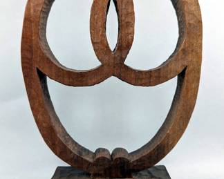 Vern Monroe Carved Wood Owl Outline Sculpture #185, Artist Signed "By Vern Monroe 1978", 9.25" Tall x 5.5" Wide