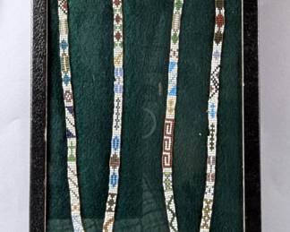 Chippewa Native American Indian Baby Cradle Beadwork Strip, 19th Century, 48", In Glass Display Box, 14.5" x 8"