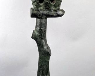 Metal Owl On Tree Perch Sculpture, 2 Pieces, 34.25" Tall