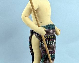 Native American Indian Man Sculpted Doll With Clothing And Spear, 10" Tall