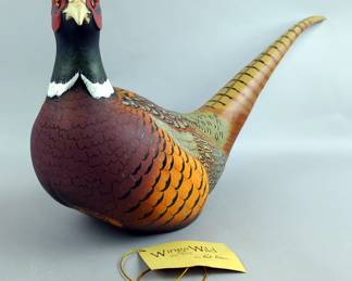 Custom Art Concepts Wings In The Wild Carved Pheasant Sculpture By Bob Kroese, 8.75" Tall x 21.25" Tall