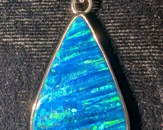 Sterling Silver And Blue Opal Pendant, 925 Silver