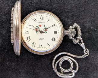 Arnex Mechanical Swiss Made Engraved Pocket Watch With Eagle And Liberty Bell Design