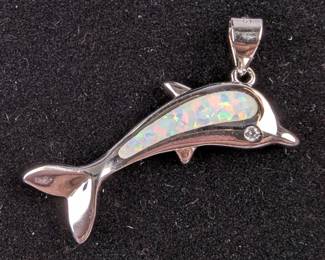 Sterling Silver And White Opal Dolphin Pendant, 925 Silver