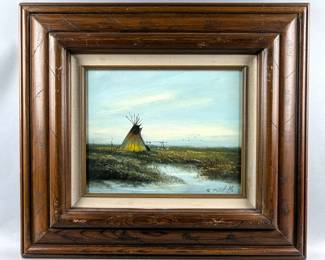Original 'Western Landscape' Oil Painting Art Piece, Framed, Frame Measures 17.75" x 15.75", Painting Measures 9.75" x 7.75", Artist Signed "R. Portillo"