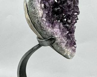 Amethyst Geode On Metal Display Stand, 11" Tall