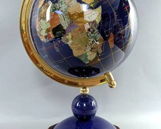 Spinning Gemstone Globe With Gemstones Of The World Including Abalone Shell, Turquoise, Rhodonite, Mother Of Pearl, Rich Jade, Reconstructed Lapis, And More, New In Box, 16" Tall