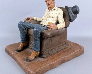 1913 'Chairman Of The Range' Cowboy Sculpture, 7.25" Tall, Artist Signed "Michael Garman"