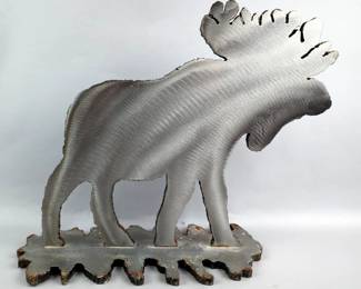 Brushed Metal Moose Silhouette Sculpture, 11.5" Tall x 11.5" Wide x 0.375" Thick