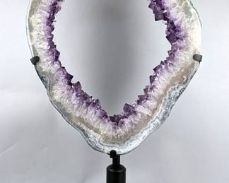 Large Brazilian Amethyst Geode Portal/Slice On Metal Display Stand, 30" x 17", 21kg