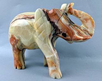 Polished Green Onyx Elephant Statue, 6" Tall x 8" Long