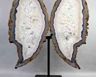 Brazilian Banded Agate Slice Wing Display On Metal Stand, 18.25" Tall