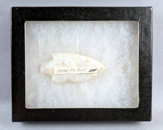 Native American Indian Coral FL Point Arrowhead In Glass Display Box, 5.5" x 4.5"