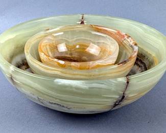 Polished Green Onyx Nesting Bowls, Qty. 3, 6" x 2", 4" x 1.5", And 3" x 1.25"