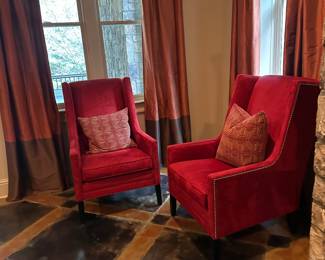 Mitchell Gold + Bob Williams red chairs 