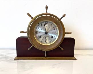 Lot 7524 Vintage Seth Thomas Ship Wheel Brass Wood Clock