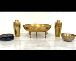 Lot 7392 Vintage Engraved Brass Bowls and Vases