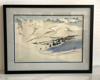 Lot 7489 Vintage Winter Snow Skiing Landscape Signed Wall Art