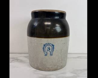 Lot 7443 Vintage Antique 3 Horseshoe Stoneware Crock
