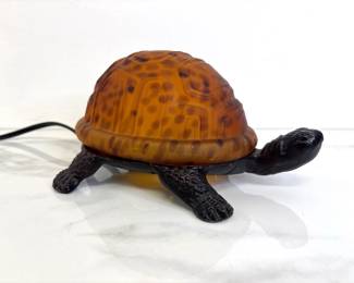 Lot 7303 Vintage Turtle Tiffany Style Glass Metal Lamp