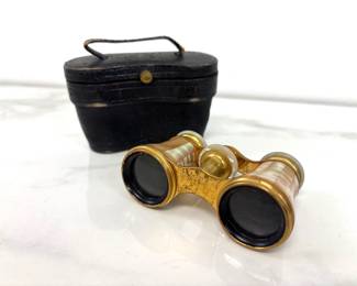 Lot 7448 Antique LeMaire Pearl Opera Glasses Leather Case