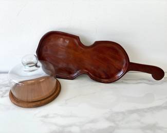 Lot 7515 Vintage Wooden Violin Charcuterie Board and Cheese Cloche Dome