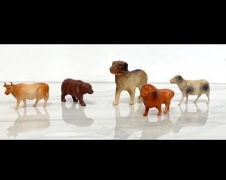Lot 7412 Antique Celluloid Animal Toy Figures Dog Cow Sheep Bear Lion