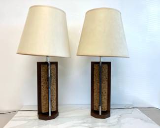 Lot 7493 Vintage MCM Cork Core Table Lamps