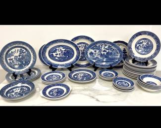 Lot 7401 Vintage Blue White Churchill Willow Ware Dishes