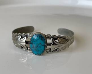 Lot 7504 Vintage Bell Nickel Silver Turquoise Cuff Bracelet