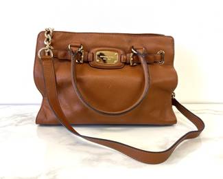 Lot 7424 Michael Kors Hamilton Brown Leather Satchel Purse