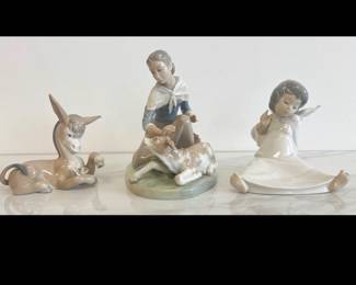 Lot 7569 Lladro Figurines Caressing A Little Calf Donkey In Love Angel Wondering